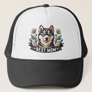 Whimsical Cartoon Siberian Husky Dog Mum Trucker Hat