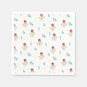 Whimsical Cartoon Snowmen in White Winter Napkin
