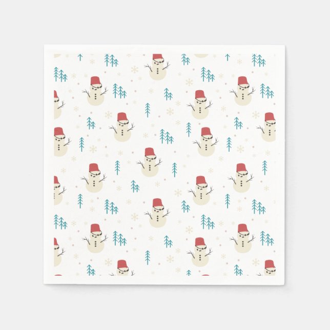 Whimsical Cartoon Snowmen in White Winter Napkin (Front)
