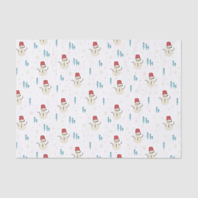 Whimsical Cartoon Snowmen in White Winter Tissue Paper (Front)