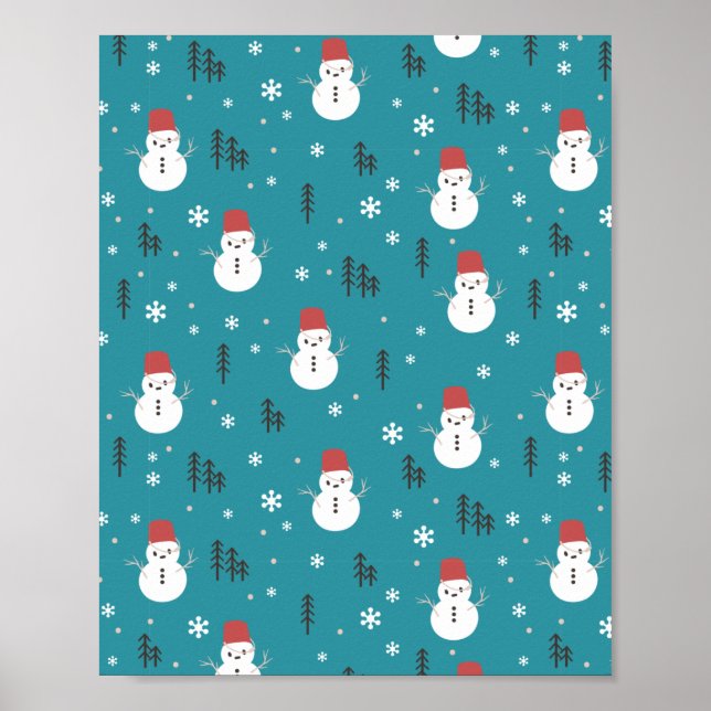 Whimsical Cartoon Snowmen in Winter Poster (Front)
