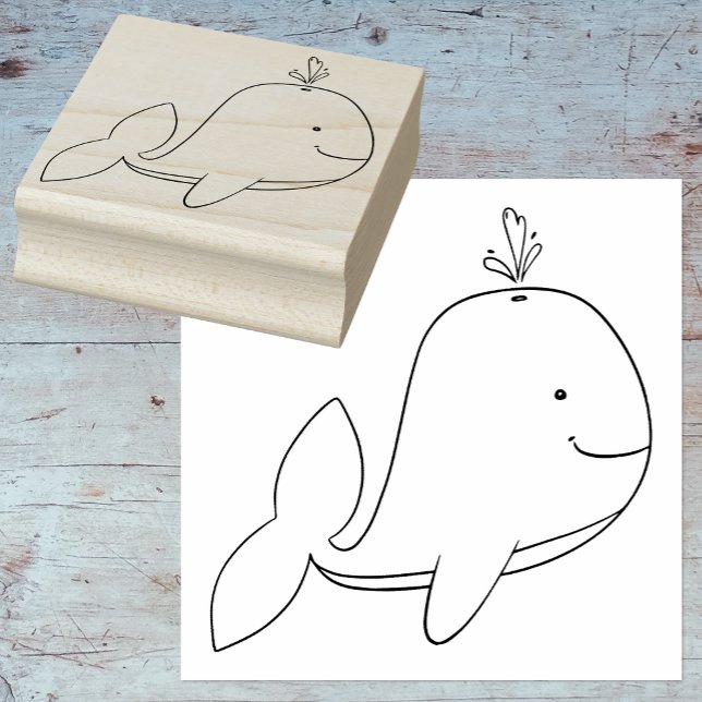 Whimsical Cartoon Whale Outline Rubber Art Stamp (Get Crafty and Make a Splash with a Cute Whale Cartoon Rubber Art Stamp! 🐋🎨)
