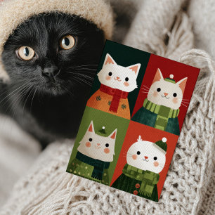Whimsical Cartoon Xmas Cute Cats Meowy Christmas  Holiday Card
