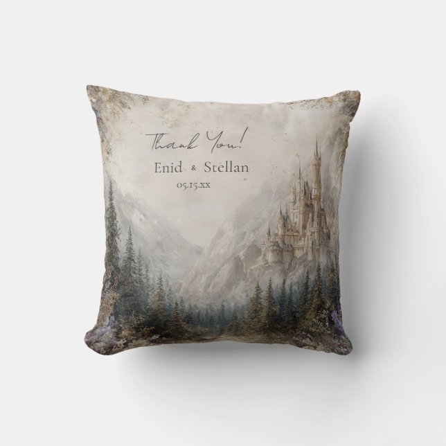 Whimsical Castle Forest Wedding Sticker Cushion (Front)