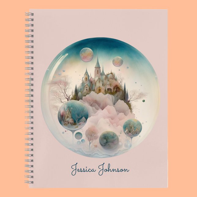 Whimsical Castle Pink Spiral Pattern Notebook (Enchanted Dreamland Personalized Spiral Notebook)