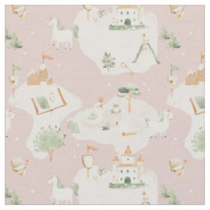 Whimsical castle unicorn princess fabric