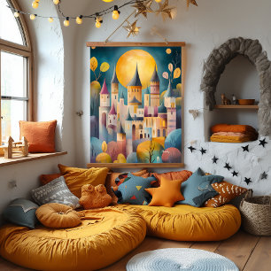 Whimsical Castle Village Artwork Hanging Tapestry