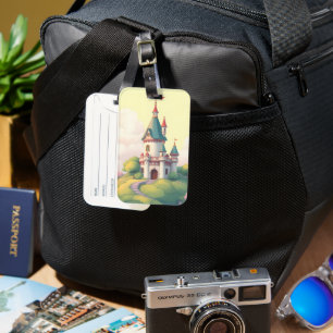 Whimsical castle with green garden luggage tag