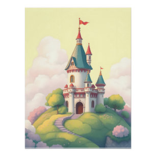 Whimsical castle with green garden poster