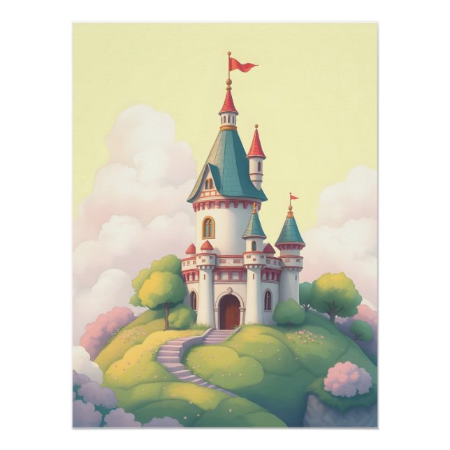 Whimsical castle with green garden poster (Front)