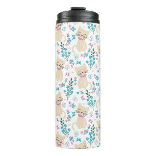 Whimsical Cat and Butterfly Line Art Thermal Tumbler