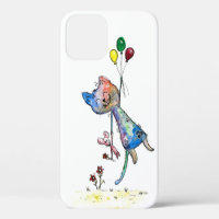 Whimsical Cat and Mouse with Balloons