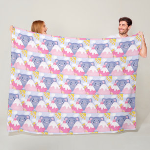 Whimsical Cat and Winter Mountains With A Cute Sun Fleece Blanket