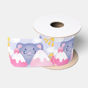 Whimsical Cat and Winter Mountains With A Cute Sun Satin Ribbon