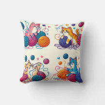 Whimsical Cat and Yarn Pillows Cosy Up Your Space