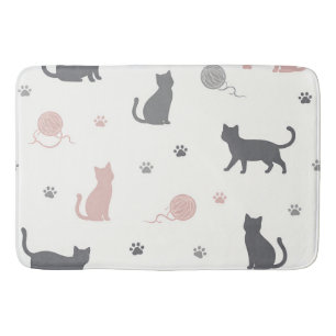 Whimsical Cat and Yarn Silhouette Pattern Bath Mat