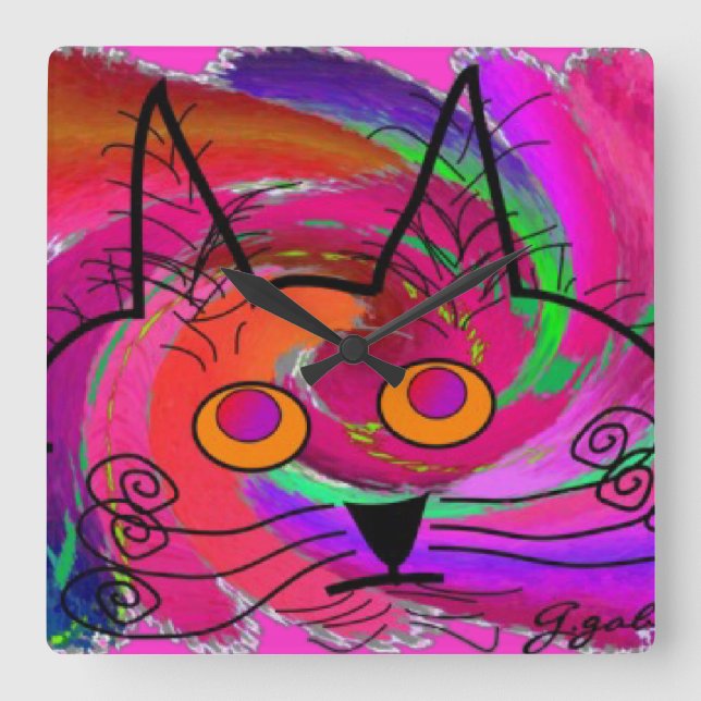 Whimsical Cat Art Clock (Front)