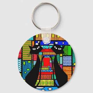 Whimsical Cat Art Gifts Key Ring