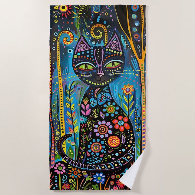 Whimsical Cat Beach Towel (Front)
