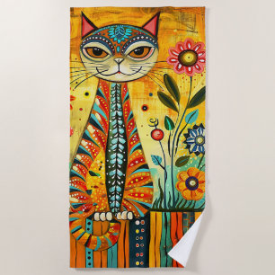 Whimsical Cat Beach Towel