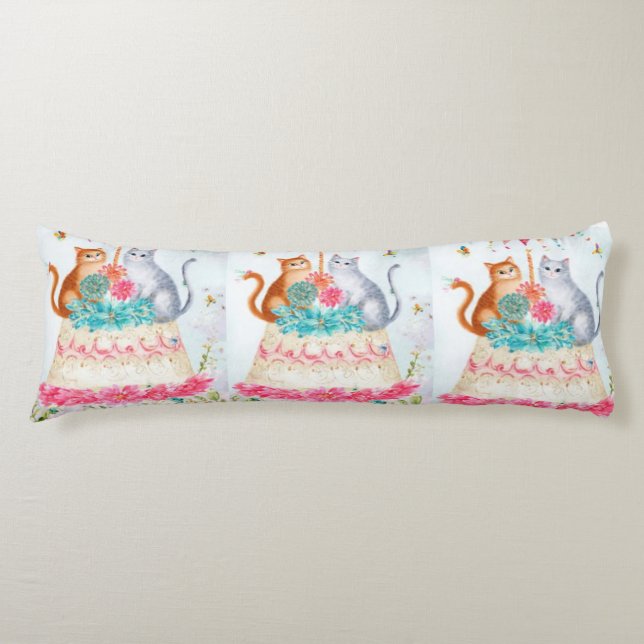 Whimsical Cat Birthday Celebration Body Cushion (Front)