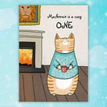 Whimsical Cat Cosy ONE Cat Winter 1st Birthday