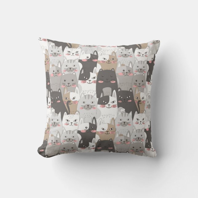Whimsical Cat Crowd Cushion (Front)