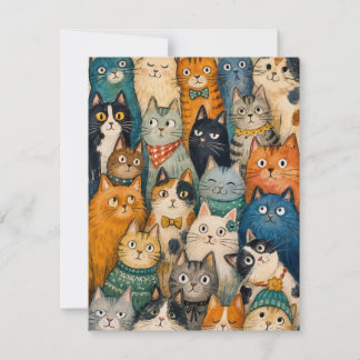 Whimsical Cat Crowd Note Card for Cat Lovers