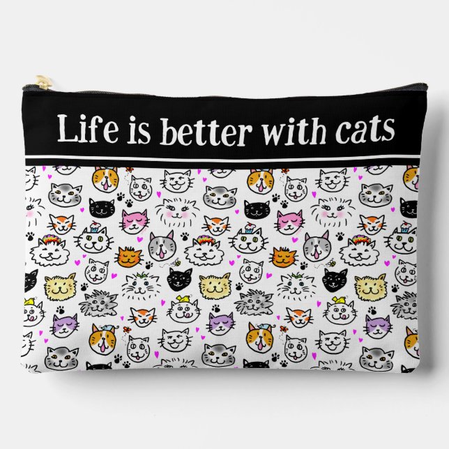 Whimsical Cat Faces Pattern Accessory Pouch (Front)