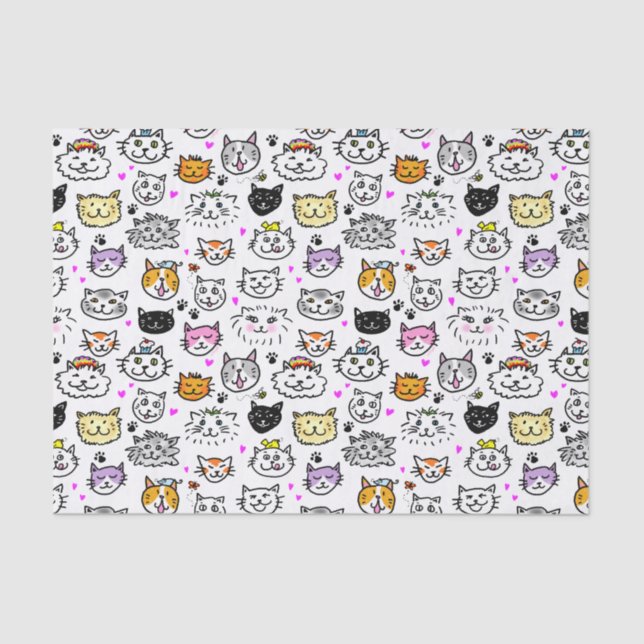 Whimsical Cat Faces Pattern Tissue Paper (Front)