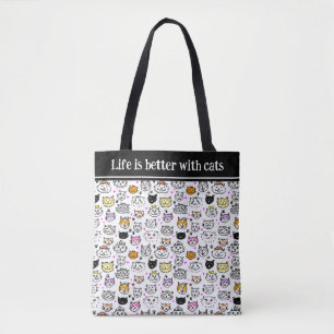 Whimsical Cat Faces Pattern Tote Bag