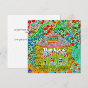 Whimsical Cat Family Storybook Birthday Thank You Card