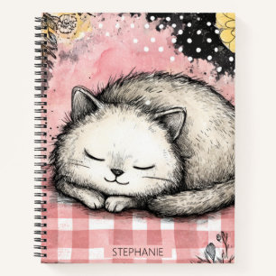 Whimsical Cat Floral Watercolor Art Notebook