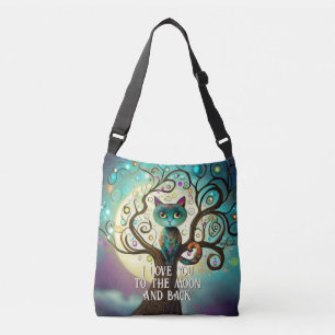 Whimsical Cat Full Moon Artwork I Love You Crossbody Bag