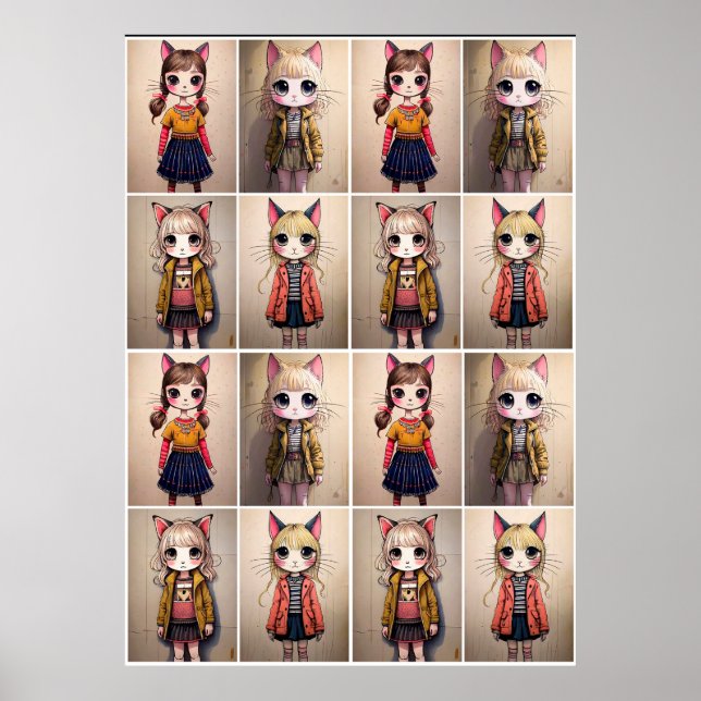Whimsical Cat Girls (AI) Poster (Front)