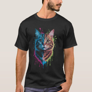 Whimsical Cat Head with Colour Splash T-Shirt