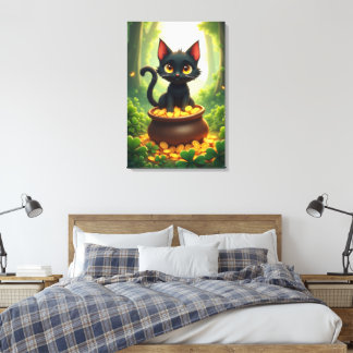 Whimsical Cat in a Pot of Gold Canvas Print
