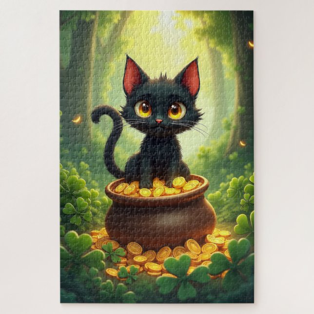 Whimsical Cat in a Pot of Gold Jigsaw Puzzle (Vertical)