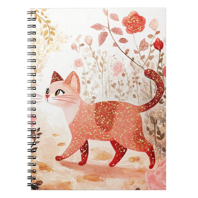 Whimsical & cat in a rose garden. notebook (Front)