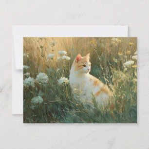 Whimsical Cat in a Wildflower Field Postcard
