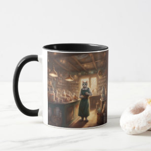 Whimsical Cat in apron works in a General Store Mug