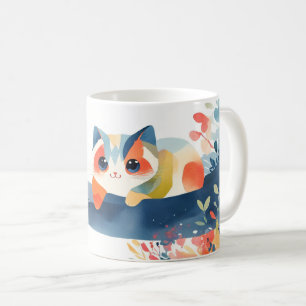 Whimsical Cat in Blooming Flower Garden Coffee Mug