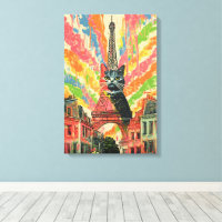 Whimsical Cat in Paris - Eiffel Tower Art