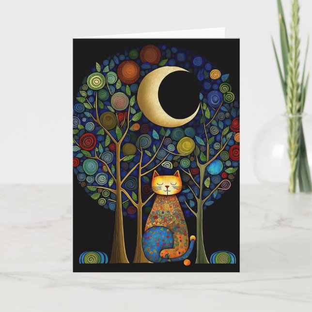Whimsical Cat in the Forest Moon Thank You Card (Front)