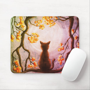 Whimsical Cat in Tree Full Moon Mouse Mat
