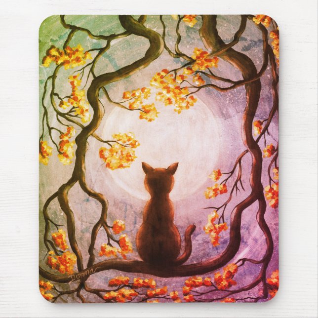 Whimsical Cat in Tree Full Moon Painting Art Mouse Mat (Front)