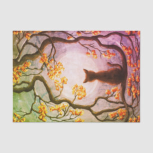 Whimsical Cat in Tree Full Moon Painting Art Tissue Paper