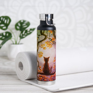 Whimsical Cat in Tree Full Moon Painting Art Water Bottle