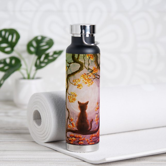 Whimsical Cat in Tree Full Moon Painting Art Water Bottle (Yoga)