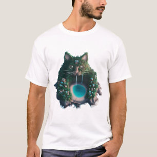 Whimsical Cat Island with Waterfalls. T-Shirt